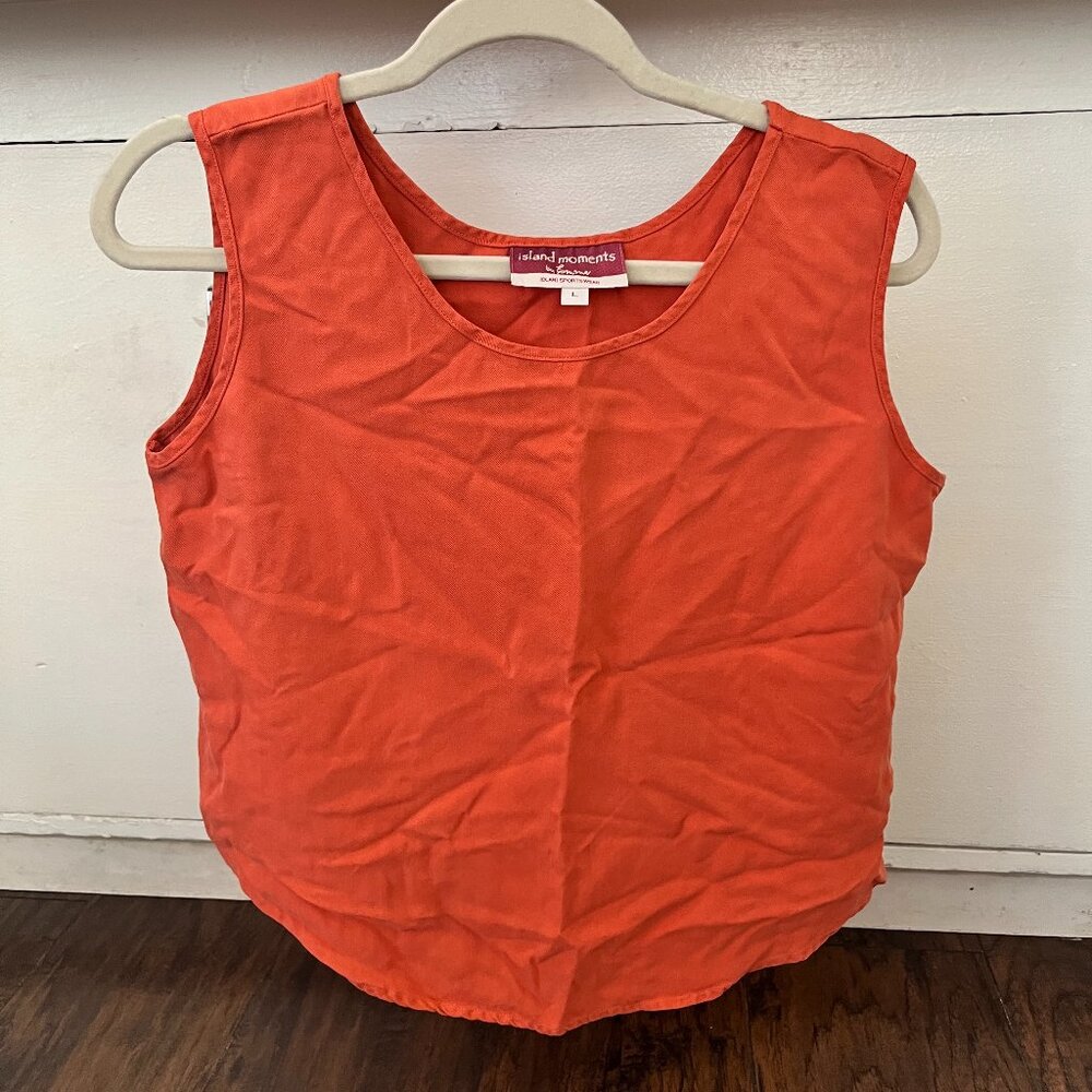 100% Silk Hawaiian Orange Tank, Size L
